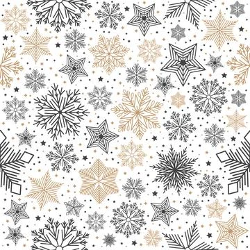 Simple Christmas seamless pattern. Snowflakes with different ornaments. On white Stockillustratie