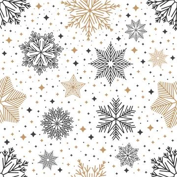 Simple Christmas seamless pattern. Snowflakes with different ornaments. On white Stock Illustration