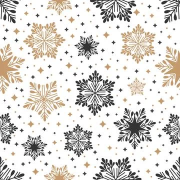 Simple Christmas seamless pattern. Snowflakes with different ornaments. On white Stock Illustration