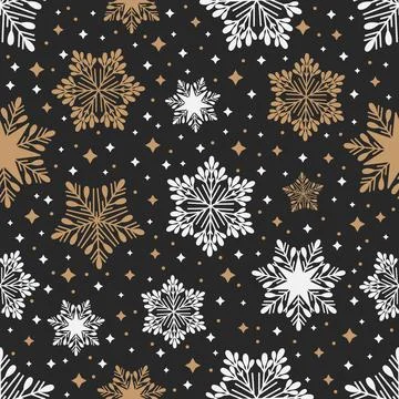 Simple Christmas seamless pattern. Snowflakes with different ornaments. On white Stockillustratie