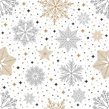 Simple Christmas seamless pattern. Snowflakes with different ornaments. On white Stock Illustration