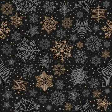 Simple Christmas seamless pattern. Snowflakes with different ornaments. On white Stock Illustration