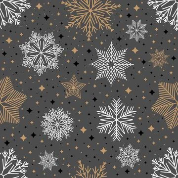 Simple Christmas seamless pattern. Snowflakes with different ornaments. On white Stock Illustration