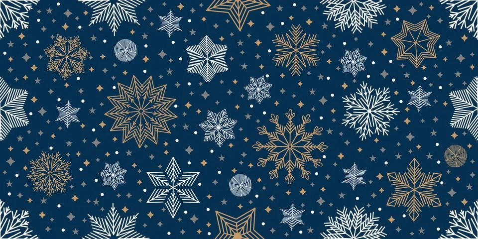Simple Christmas seamless pattern. Snowflakes with different ornaments. On white Stockillustratie