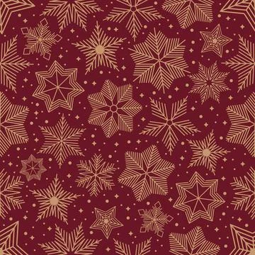 Simple Christmas seamless pattern. Snowflakes with different ornaments. On white Stock Illustration