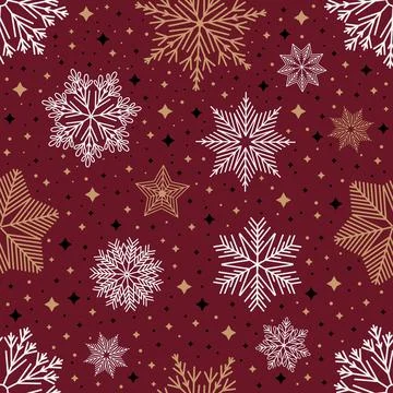 Simple Christmas seamless pattern. Snowflakes with different ornaments. On white Stock Illustration