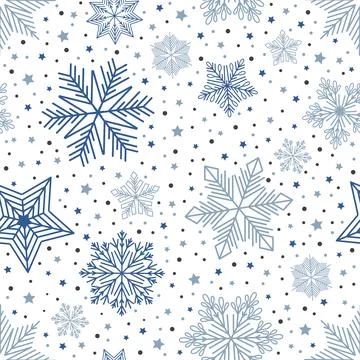 Simple Christmas seamless pattern. Snowflakes with different ornaments. On white Stock Illustration