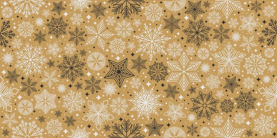 Simple Christmas seamless pattern. Snowflakes with different ornaments. On white Stock Illustration