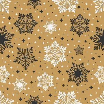 Simple Christmas seamless pattern. Snowflakes with different ornaments. On white Stock Illustration