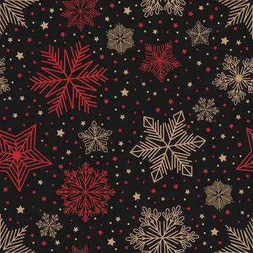 Simple Christmas seamless pattern. Snowflakes with different ornaments. On white Stock Illustration