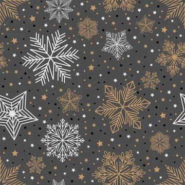 Simple Christmas seamless pattern. Snowflakes with different ornaments. On white Stock Illustration