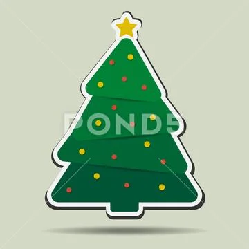 Simple christmas tree with christmas ornaments badge or sticker Stock Illustration