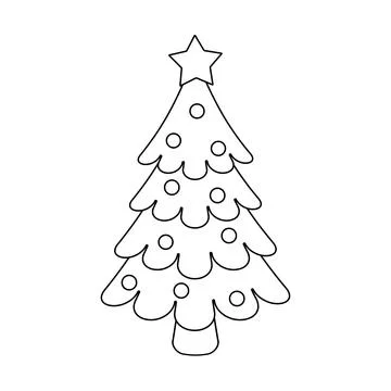 Simple Christmas Tree Coloring Page with Star and Ornaments Stock Illustration