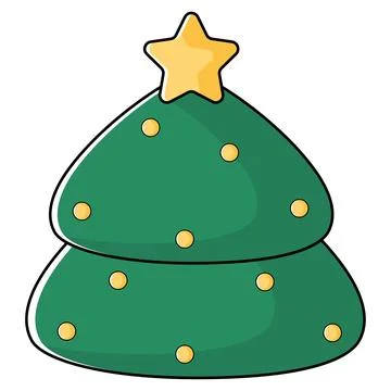 Simple Christmas tree with decorations and star, Vector Illustrazione stock
