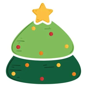 Simple Christmas tree with decorations and star, Vector Stock Illustration