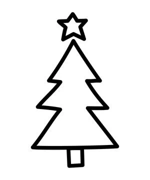 Simple Christmas Tree Design with Star Top for Holiday Decoration Hand Drawn Stock Illustration