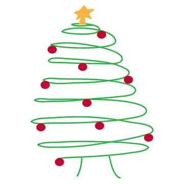 Simple christmas tree illustration with red ornaments and star Stock Illustration