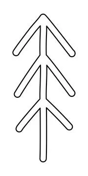 Simple Christmas tree or pine silhouette, doodle style flat vector outline for Illustrazione stock