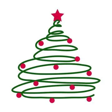 Simple christmas tree with red ornaments and star on top Stock Illustration
