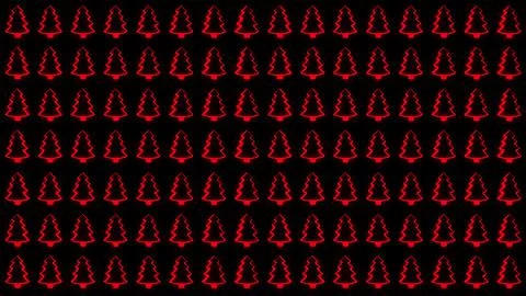 Simple Christmas Tree Seamless Patterns. Red Tree Isolated on a Black Backgro Stock Illustration