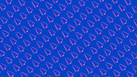 Simple Christmas Tree Seamless Patterns. Pink Tree Isolated on a Blue Backgro Stock Illustration