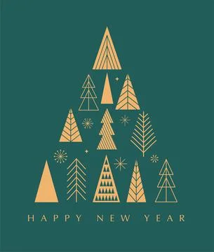 Simple Christmas trees background, geometric minimalist style. Happy new year Stock Illustration