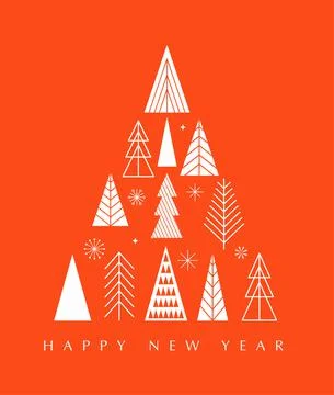 Simple Christmas trees background, geometric minimalist style. Happy new year Stock Illustration