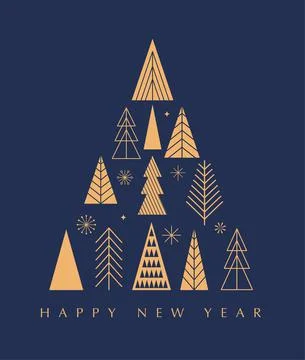 Simple Christmas trees background, geometric minimalist style. Happy new year Stock Illustration