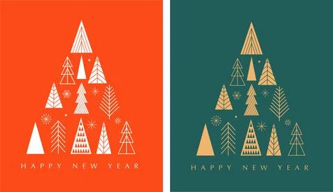 Simple Christmas trees background, geometric minimalist style. Happy new year Stock Illustration