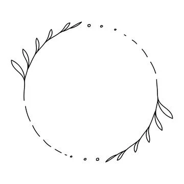 Simple circle frame with elegant leaves, twig and floral boho element, doodle Stock Illustration