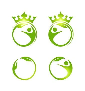 Simple Circle Leaf hand and Crown Vector Sign Stock Illustration
