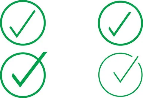 Simple Circular Check Mark Icons Collection in Thin Line Art Style for Modern Stock Illustration