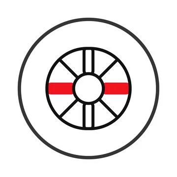 Simple circular emblem design featuring balanced lines, a central red band,.. Stock Illustration
