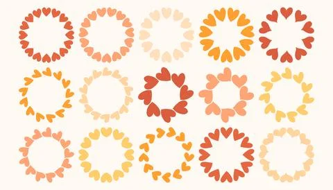 Simple circular frame set made of soft neutral hearts arranged in a clean Stock Illustration