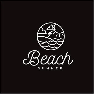 Simple circular Line art Beach and Sea logo design inspiration Stock Illustration