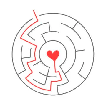 Simple circular maze with heart icon Stock Illustration