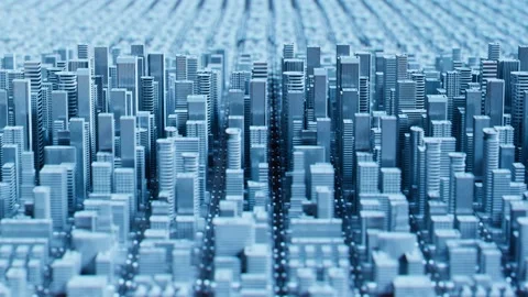 Simple city made of white blocks. Buildings, houses and roads. Traffic. Loop Video stock 202283384