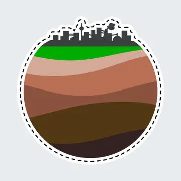 Simple city silhouette in patch style. Clip Art for sticker or pin. Layers of Stock Illustration