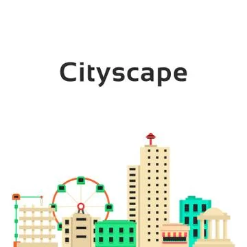 Simple cityscape with set of buildings Stock Illustration