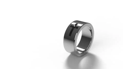 Simple classic light silver ring jewel with a gold yellow cross. with white l Stock Illustration