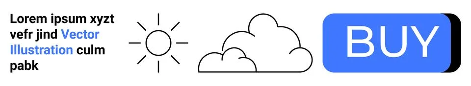 Simple Clear Design Featuring Sun, Cloud, Text, and a Prominent Blue Buy Butt Stock Illustration