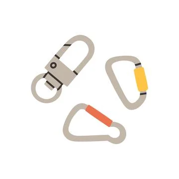 Simple climbing hooks. Claw clasps and carabiners flat set, different types of Stock Illustration