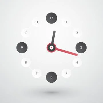 Simple clock with a black circle and red needles Stock Illustration