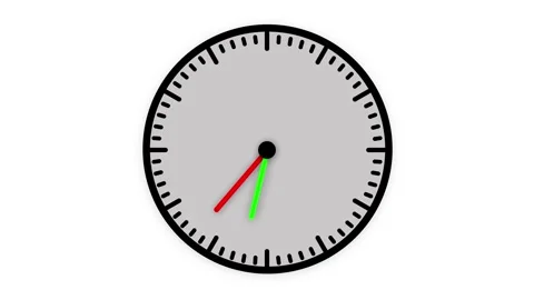 Simple Clock Face with Gray Dial and Red and Green Hands on animation White.. Stock Footage 321858737