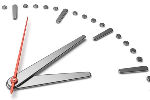 Simple clock face with metal hands and marks diagonal view Stock Illustration