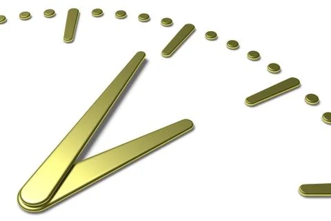 Simple clock face with yellow metal hands and marks diagonal view Stock Illustration