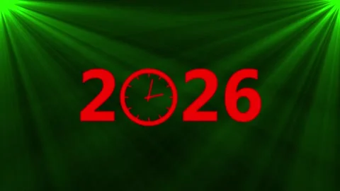 Simple clock icon animation with 2026 year text animation. Stock Footage 334127534
