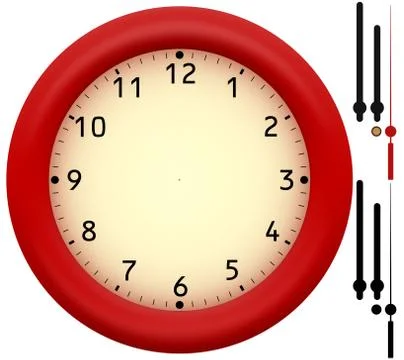 Simple clock with red plastic frame Stock Illustration