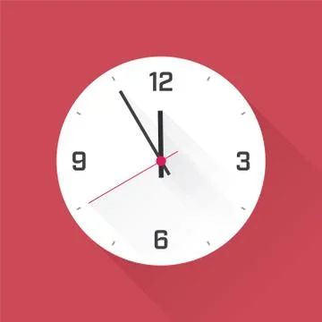 Simple clock on the red wall Illustrazione stock