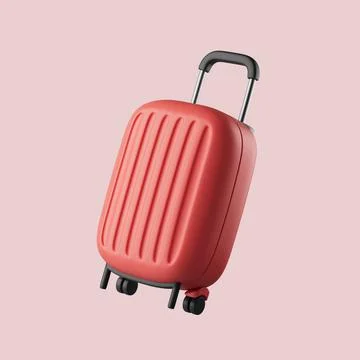 Simple close red suitcase for travel 3d render illustration. Stock Illustration